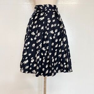 Kate Spade Silk Pleated A Line Skirt Knee Midi Length Navy Blue White Dot